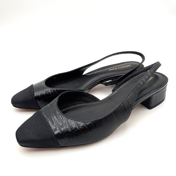 Veronica Beard Cecile Embossed Leather Slingback Pumps Women's Black US9M EU40 - Picture 1 of 13